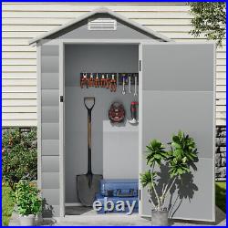 4.4x3.4FT Plastic Garden Tool Storage Shed Outdoor Lockable Bike Bin House, Grey
