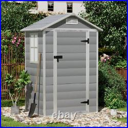 4.4x3.4FT Plastic Garden Tool Storage Shed Outdoor Lockable Bike Bin House, Grey