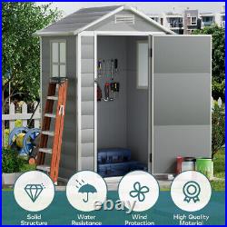 4 x 3ft Gable Grey Plastic Shed Garden Tool Storage House with Door and 2 Window