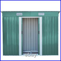 4x6ft Outdoor Pent Roof Sliding Door Metal Storage Shed Green Garden Tool House