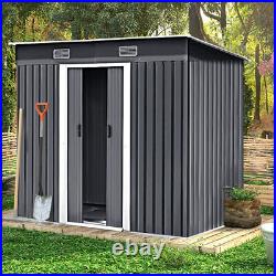 4x8ft Corrugated Steel Garden Storage Shed Free Foundation Flat Roof Tool House
