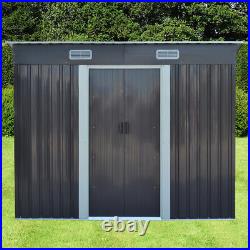4x8ft Corrugated Steel Garden Storage Shed Free Foundation Flat Roof Tool House