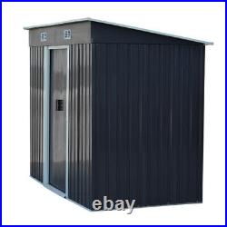 4x8ft Galvanized Steel Patio Storage Shed Bike Storage Yard Tool House Free Base