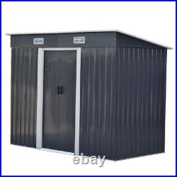 4x8ft Outdoor Steel Garden Storage Utility Tool House Heavy Duty Pent Roof Shed