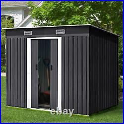 4x8ft Pent Roof Outdoor House Garden Shed Utility Tool Storage Backyard with Base