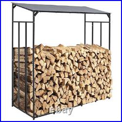 69.5 Metal Garden Shelter Canopy Roof Outdoor Wooden Shed Firewood Storage Rack