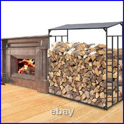 69.5 Metal Garden Shelter Canopy Roof Outdoor Wooden Shed Firewood Storage Rack