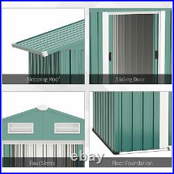 6.3x3.6ft Corrugated Metal Garden Storage Shed with Sliding Door Sloped Roof Green