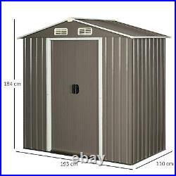 6.3x3.6ft Corrugated Metal Garden Storage Shed with Sliding Door Sloped Roof Grey