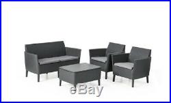 Allibert By Keter 4 Seater Garden Sofa Set Black Rattan & Storage Coffee Table