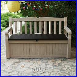 Beige Outdoor Storage Bench Garden Plastic Shed Waterproof Cushion Box Lockable