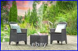 Black Bistro Table 2 Chairs Set Patio Armchairs Outdoors Rattan Garden Furniture