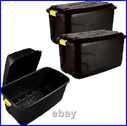 Black Heavy Duty Indoor/Garden Storage Trunks Solid With Large Wheels & Handles