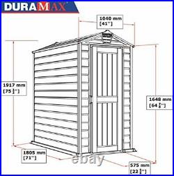 Duramax EverMore 4 x 6 ft Plastic Garden Storage Shed, Adobe & Grey New