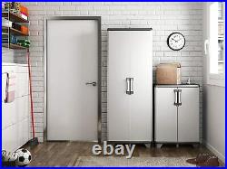 KETER Low Storage Cabinet Grey Black Cupboard Indoor Outdoor Garden Garage 