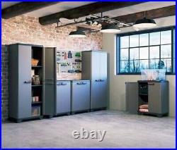 EXTRA LARGE KETER Low Storage Cabinet Grey Black Cupboard Outdoor Garden Storage