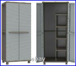 Extra Large Grey Garden Storage Tool Box Cabinet Garage Shed Shelves Rattan