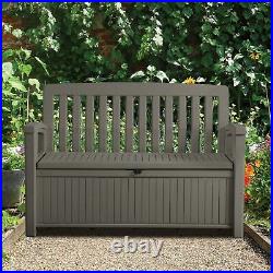 Garden Plastic Brown Storage Bench Seat Outdoor Box Patio LID Home Organiser New