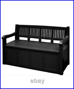 Garden Storage Bench 2 Seater Plastic Durable Weatherproof 280L Box Black