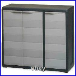 Garden Storage Cabinet Outdoor Tool Shed 2 Shelves Plastic Cupboard Unit Grey