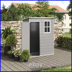 Grey 4.4/5/6FT Lockable Outdoor Garden Storage Shed Organizer for Backyard Patio