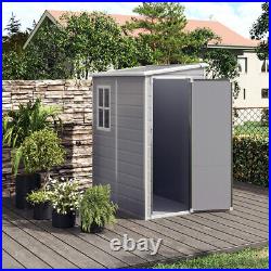 Grey Plastic Storage Garden Shed Outdoor Tool Shed with Lockable Door Utility Room
