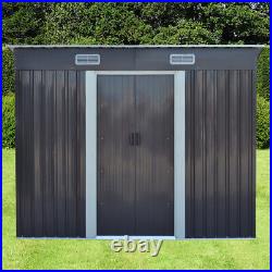 Heavy Duty Tool Organizer Storage House 4x8ft Steel Outdoor Garden Shed with Base