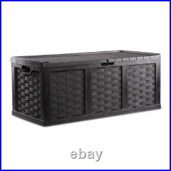 Huge XXL Rattan Style Garden Outdoor Plastic Storage Box Sit on Lid Black 634L