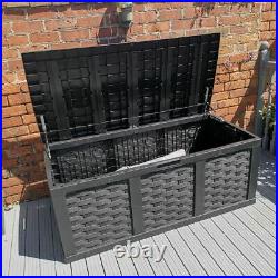 Huge XXL Rattan Style Garden Outdoor Plastic Storage Box Sit on Lid Black 634L