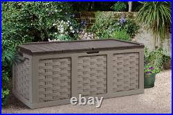 Huge XXL Rattan Style Garden Outdoor Plastic Storage Box Sit on Lid Brown 634L