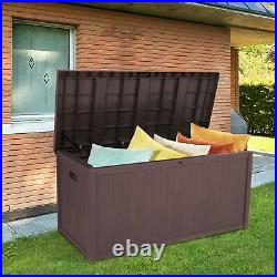 Indoor Outdoor Garden Storage Chest Cushion Box Waterproof 430L Sit On Lid Brown