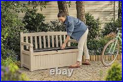 Keter Bench 265L Outdoor Garden Furniture Storage Box Wood Panel Effect