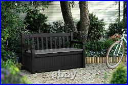 Keter Eden Bench Outdoor Storage Box Garden Furniture, Graphite and Grey, 140 x