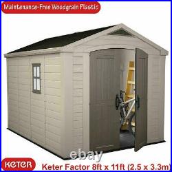 Keter Factor 8FT x 11FT 2.6 x 3.3m Garden Shed Plastic Storage Tool with FLOOR