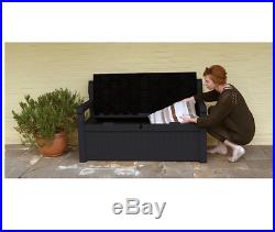 Keter Large Outdoor Plastic Garden Furniture Storage Bench Box Chest Store GREY