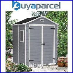 Keter Manor Grey Garden Shed 6 x 5 ft Apex Outdoor Storage Wood Effect Resin