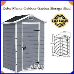 Keter Manor Outdoor Plastic Garden Storage Shed, Grey, 4 x 3 ft
