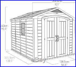 Keter Plastic Garden Storage Shed 8ft x 11ft with Windows 10 Year Guarantee NEW
