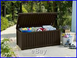 Keter Rockwood Huge Plastic Garden Storage Deck Box 570 Litre Capacity XL BROWN