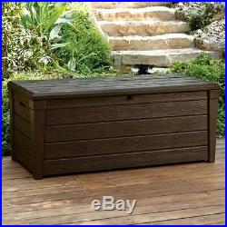Keter Saxon Brightwood XL Size 454L Waterproof Lockabl Garden Storage Bench Box