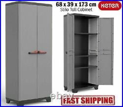 Keter Tall Plastic Shed Outdoor Garden Tool Storage Unit Cupboard Lockable Uk
