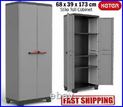 Keter Tall Plastic Shed Outdoor Garden Tool Storage Unit Cupboard Lockable Water