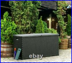 Large Outdoor Garden Storage Box Rattan Effect Cushion Box Plastic Shed Box 420L