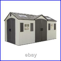 Lifetime 15 x 8 Dual Entry Plastic Garden Shed HDPE Heavy Duty Outdoor Storage