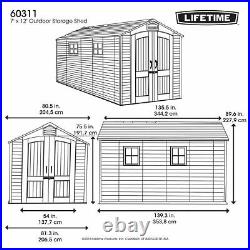 Lifetime 7ft x 12ft Wood Look Durable Garden Storage Shed Model 60311U New