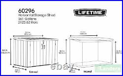 Lifetime Plastic Garden Shed Huge Horizontal Storage Space Piston Lid With Base