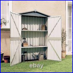 Metal Garden Shed Outdoor Storage House with Shelves Steel Sloping Sheds Grey UK