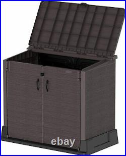 NEW 850L DURABLE Wood Effect Garden Storage Box Outdoor Wheelie Bin Shed Tools