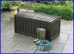 New Keter Glenwood Waterproof Outdoor Plastic Storage Box Garden Furniture Brown