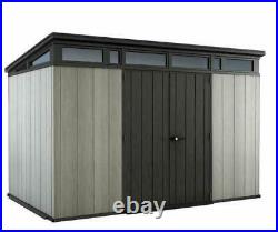 New Keter Plastic Garden Shed 11 x 7 Heavy Duty Driftwood Storage WITH FREE BASE